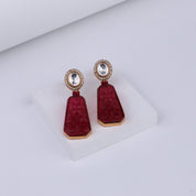 Gold Plated Silver Carved Stone Earring