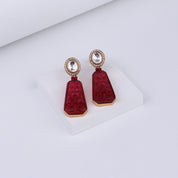 Gold Plated Silver Carved Stone Earring